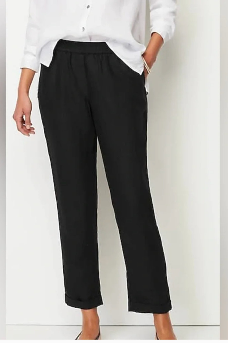 J. Jill Linen Stretch Cuffed 24" Inseam Black Pull On Pants MED Petite Stretch